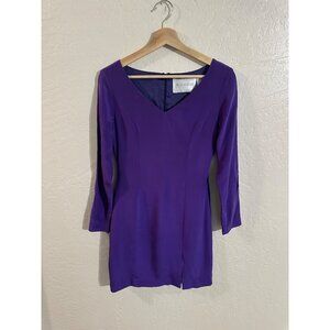 Hugo Buscati Collection V Neck 90’s Vintage Purple 100% Silk Cocktail Dress